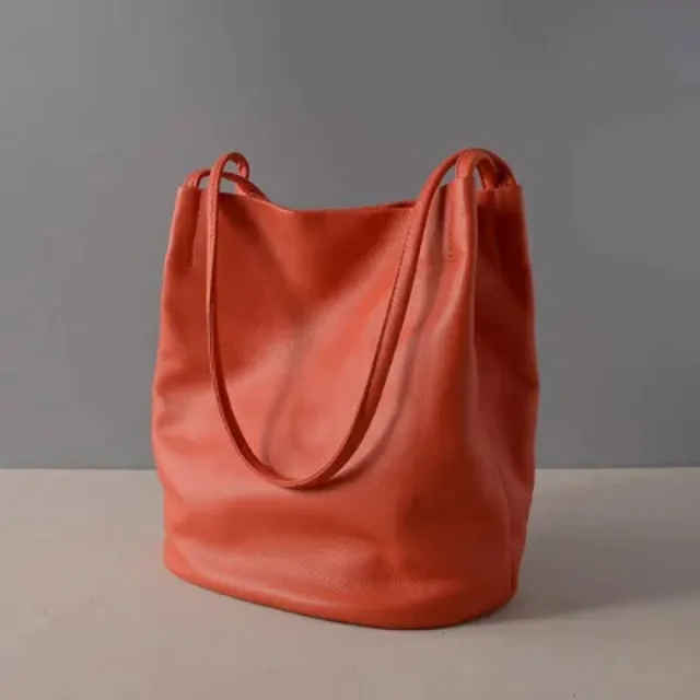 【米蘭精品】現貨+預購 真牛皮側背包真皮革單肩背包托特包手提包隨身女包包(休閒簡約牛皮托特包5色73ut1)