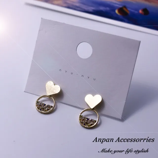 【Anpan】925銀針韓東大門金屬愛心鑲鑽圓圈耳環