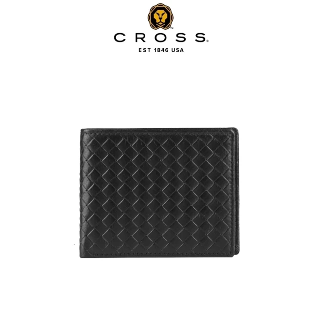 【CROSS】台灣總代理 限量2折 頂級小牛皮編織紋8卡皮夾 克勞迪系列 全新專櫃展示品(黑色 贈禮盒提袋)