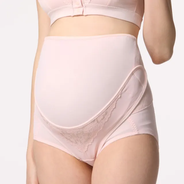 【Gennies 奇妮】2件組*棉質活動式蕾絲托腹內褲-黃/粉(孕婦內褲 托腹褲 短筒)