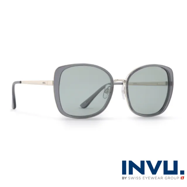 【INVU瑞士】來自瑞士優雅小臉造型水銀偏光太陽眼鏡(淡灰-B1907C)