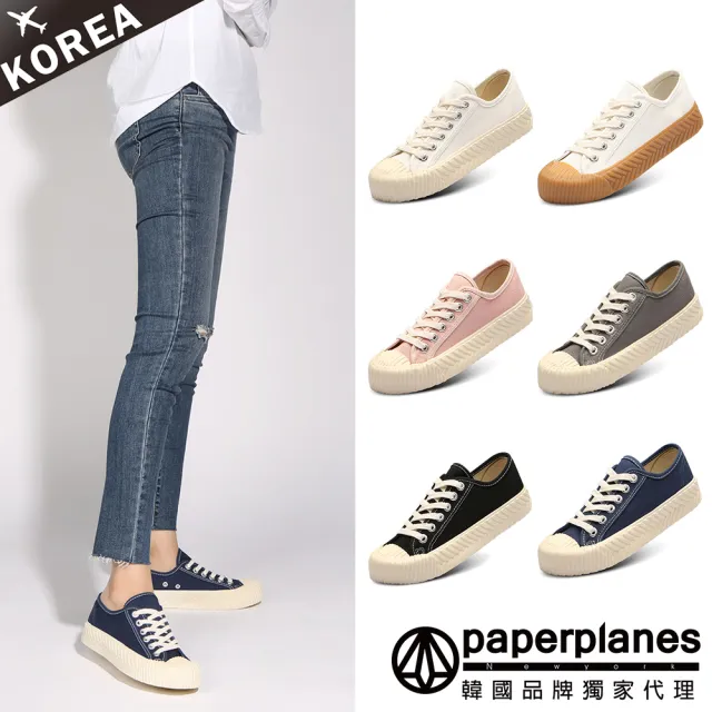 【Paperplanes】韓國空運。男女款帆布休閒餅乾鞋/版型偏小(7-507深藍/現貨)