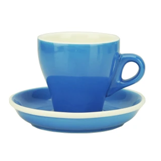【Tiamo】14號鬱金香卡布杯盤組5客180CC-藍色(HG0851B)