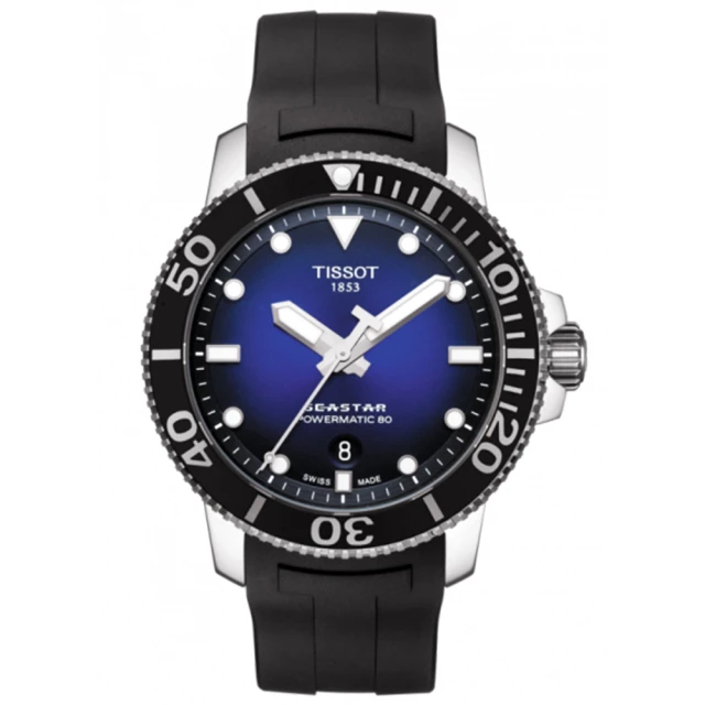 【TISSOT 天梭 官方授權】Seastar 1000海洋之星300米潛水機械錶-43mm/藍x黑 母親節 禮物(T1204071704100)