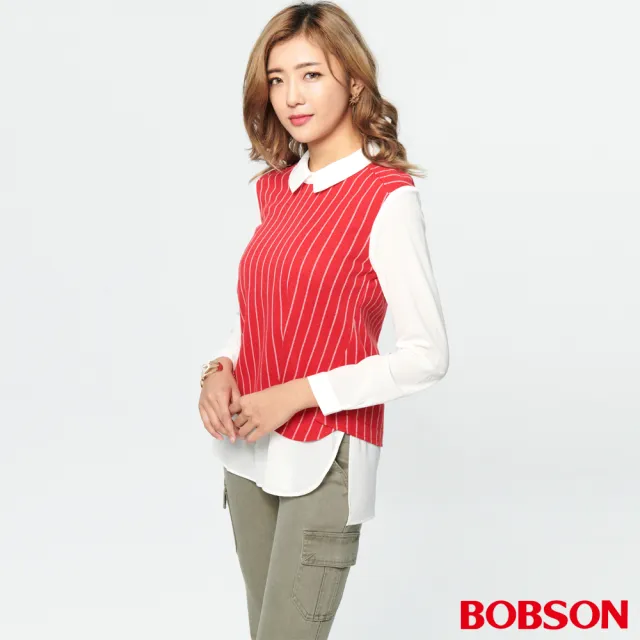 【BOBSON】女款提花雪紡假兩件式(37081-13)