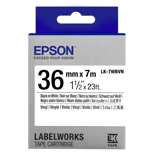【EPSON】標籤帶 產業用耐久型 白底黑字/36mm(LK-7WBVN)