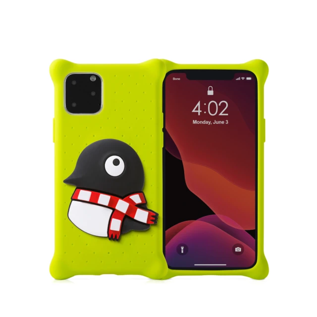 【Bone 蹦克】iPhone 11 Pro 公仔泡泡保護套 手機殼 - 企鵝小丸(四角防撞 無毒環保矽膠)