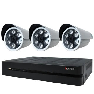 【CHICHIAU】H.265 4路5MP台製iCATCH數位高清遠端監控錄影主機-含1080P SONY 200萬監視器攝影機x3