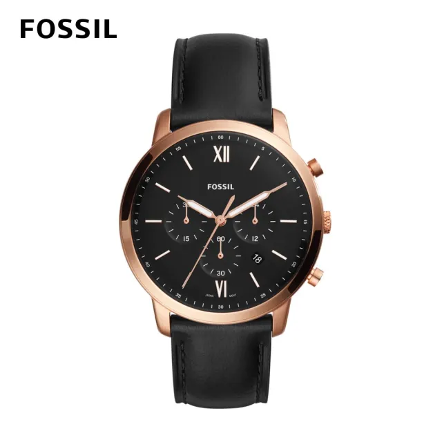 【FOSSIL 官方旗艦館】Neutra 清新時尚搭配款 黑色玫瑰金皮革指針手錶 男FS5381