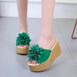 【89 zone】韓版經典甜美花朵 女鞋  大尺碼 鞋  一字鞋 沙灘鞋 楔型鞋 厚底鞋 涼拖鞋(綠)