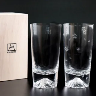 【田島硝子】日本手工吹製 富士山杯 經典櫻花高杯對杯 2入組(TG15-015-T+TG16-015-TS)