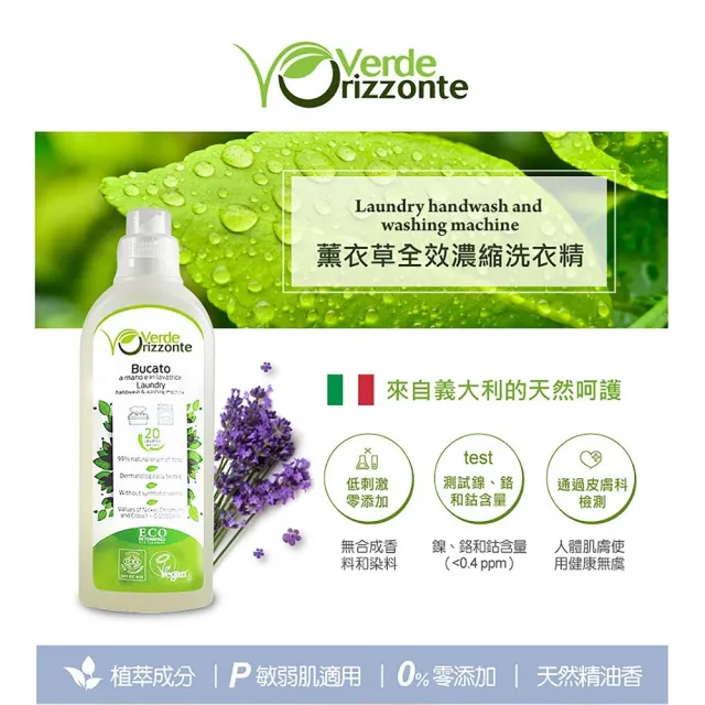 【義大利 綠森活】薰衣草全效濃縮洗衣精 1000mlX6入/箱(有機認證 敏弱肌適用 去汙 去漬 精油 衣物柔軟)