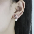 【A+】蕾絲朵朵垂吊珍珠 990足銀耳環-中國白銀集團系列