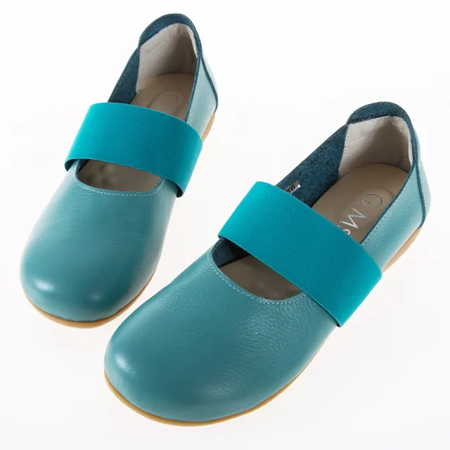 【G.Ms.】MIT系列-牛皮鬆緊帶圓頭平底休閒鞋(米白/可可/綠色/深藍/黑色)