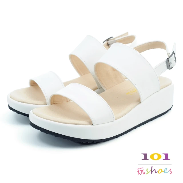 【101玩Shoes】mit. 質感雙版楔形平底涼鞋(白色.36-40碼)