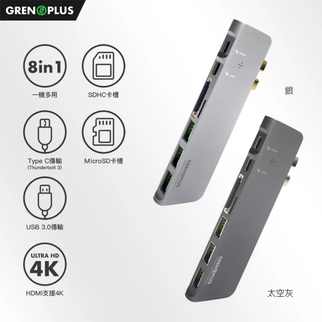 【Grenoplus】八合一 USB 3.0 Type-C接口 多功能Macbook Hub集線器