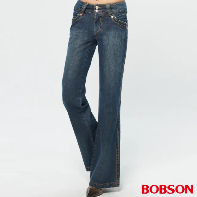【BOBSON】女款寬版腰頭大喇叭褲(9041-53)