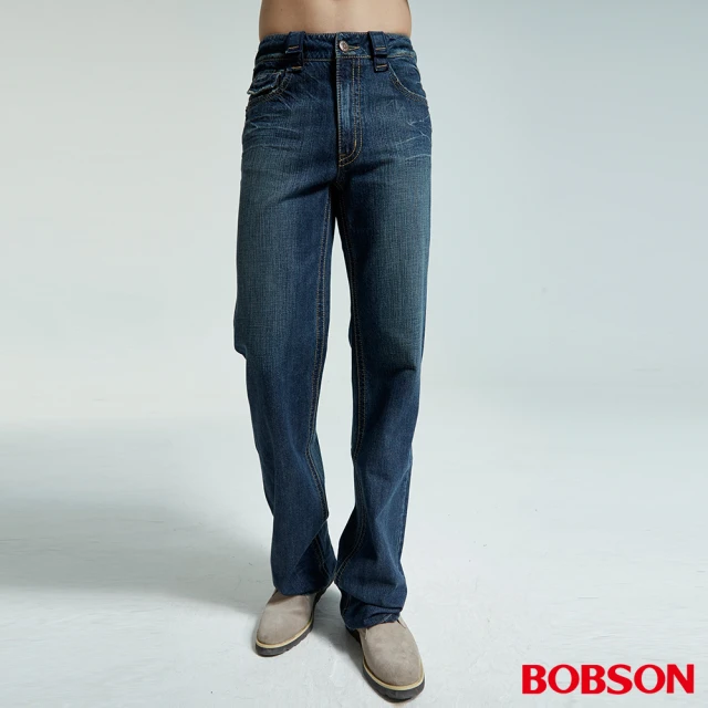 【BOBSON】男款配花布中直筒褲(1706-53)