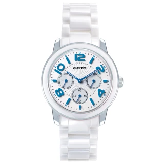 【GOTO】躍色純粹時尚陶瓷手錶-白x藍刻度(GC6106M-22-2B1)