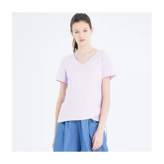 【Gennies 奇妮】高棉V領上衣-紫(孕婦裝 抽繩)