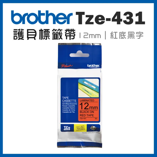 【brother】TZe-431★護貝標籤帶 12mm 紅底黑字