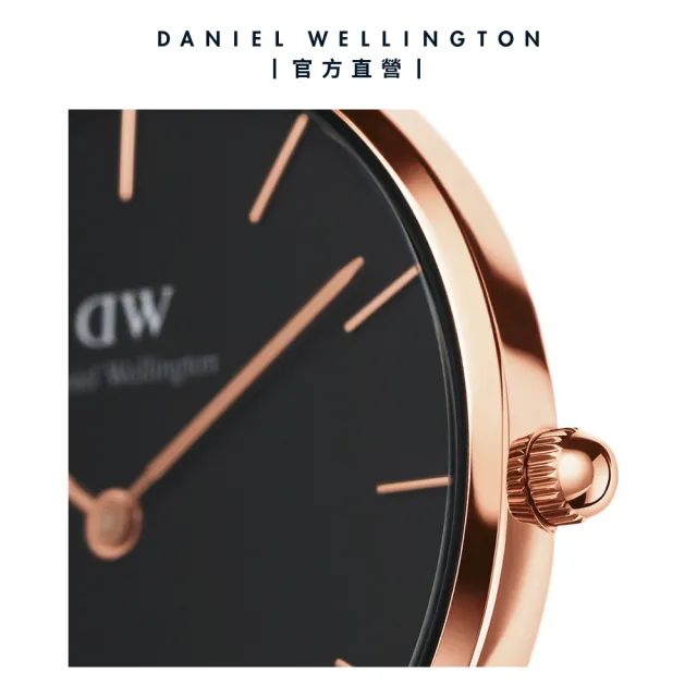 【Daniel Wellington】DW 手錶  Petite Cornwall 28mm寂靜黑織紋錶-玫瑰金框(DW00100247)