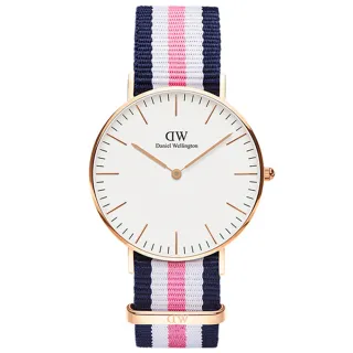 【Daniel Wellington】DW 手錶 Classic Southampton 36mm藍白粉織紋錶-玫瑰金框(DW00100034)