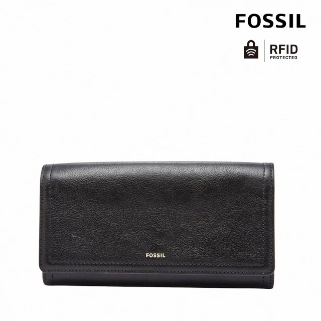 【FOSSIL 官方旗艦館】Logan 黑色三折真皮拉鍊RFID長夾SL7833001