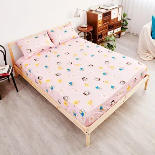 【奶油獅】同樂會系列-台灣製造-100%精梳純棉床包三件組(櫻花粉-雙人特大7尺)