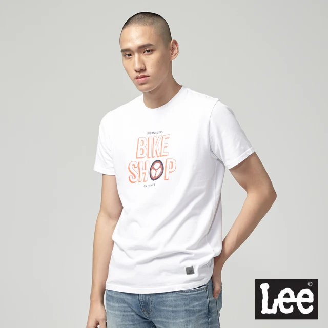 【Lee 官方旗艦】男裝 短袖T恤 / UR BIKESHOP 輪胎 經典白 標準版型(LL190068K14)
