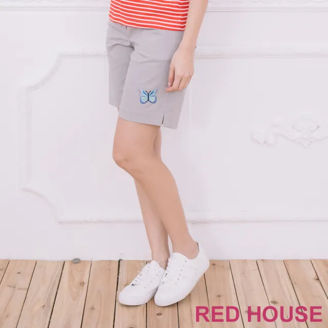 【RED HOUSE 蕾赫斯】蝴蝶貼布繡休閒短褲(白色)