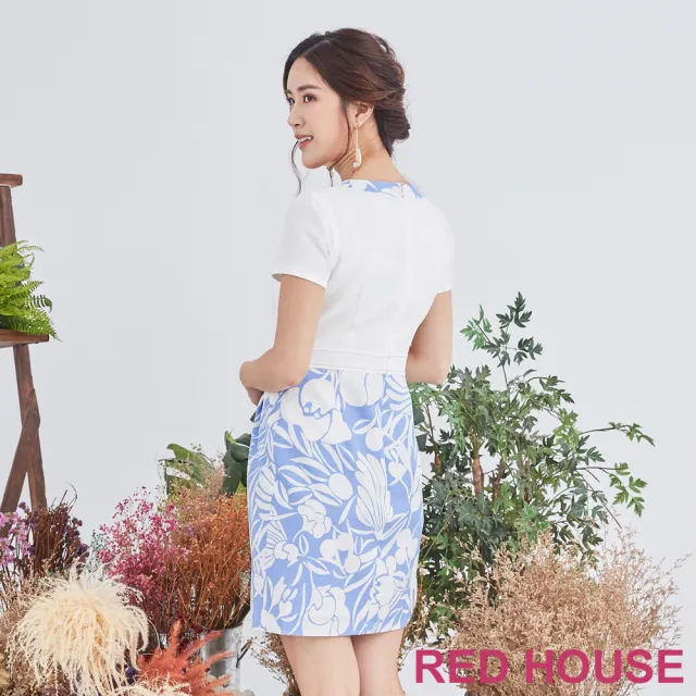 【RED HOUSE 蕾赫斯】花朵假兩件洋裝(淺藍色)