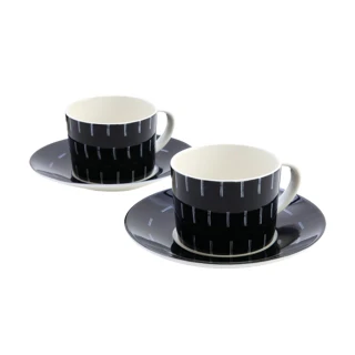 【RACHEL BARKER】韓國芮秋巴克4件咖啡杯組-藍黑色(杯x2+盤x2)