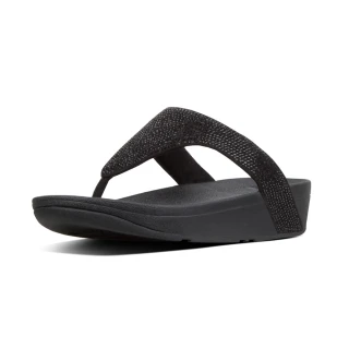【FitFlop】LOTTIE SHIMMERCRYSTAL TOE THONGS經典款式夾腳涼鞋-女(黑色)