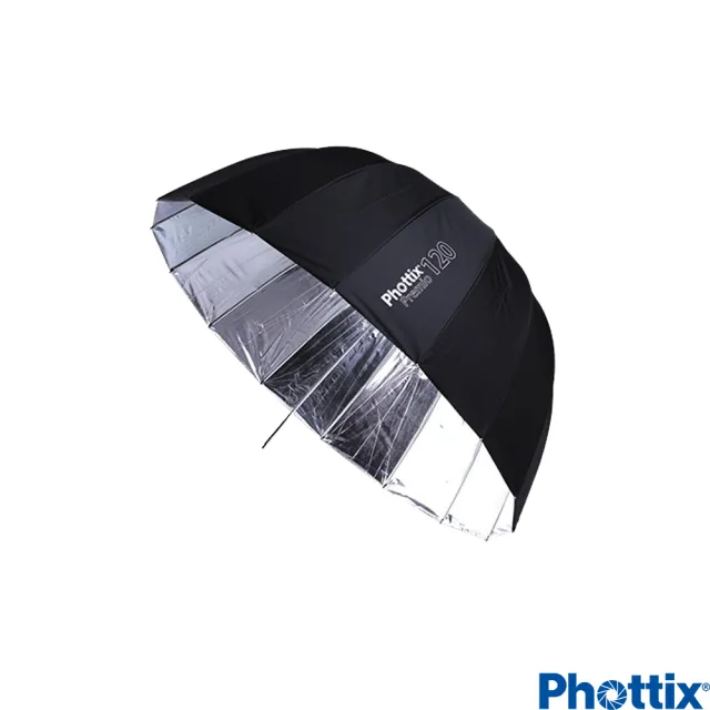 【Phottix】Premio120公分 16根玻纖骨架 半圓弧外黑內銀反射傘(85373)