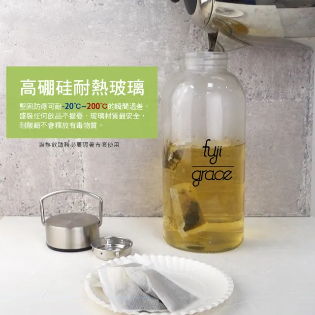 【FUJI-GRACE 日本富士雅麗】買1送1_大容量耐熱手提玻璃瓶1500mL(FJ-903*2)