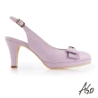 【A.S.O 阿瘦集團】職場通勤 健步美型雙層蝴蝶結後拉帶中跟鞋(淺紫)
