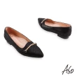 【A.S.O 阿瘦集團】時尚流行 健步通勤箭紋羊絨皮低跟鞋(黑色)