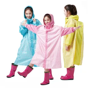 【寶嘉尼 BAOGANI】B07兒童千鳥格背包客多功能前開拉鍊雨衣(兒童雨衣、背包雨衣、書包)
