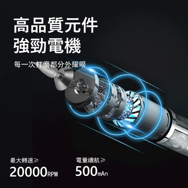 【Kyhome】電動美甲打磨器 指甲修護機 美甲拋光機 磨甲機/美甲器(5個打磨頭)