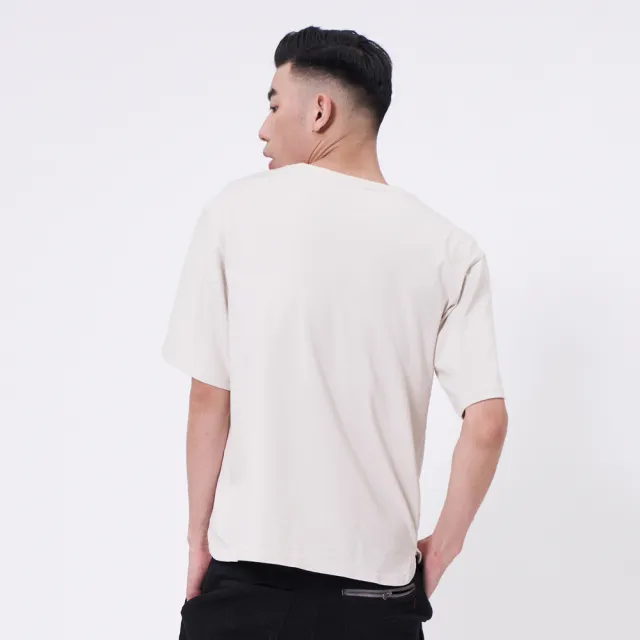 【5th STREET】男裝寬版異材質貼袋短T恤-灰卡其(山形系列)