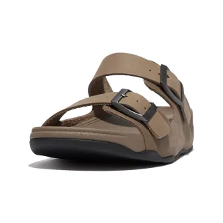 【FitFlop】GOGH MOC MENS BUCKLE LEATHER SLIDES扣環裝飾皮革雙帶涼鞋-男(灰褐色)