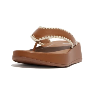 【FitFlop】F-MODE CROCHET-STITCH LEATHER FLATFORM TOE-THONGS編織皮革造型夾腳涼鞋-女(淺褐色)