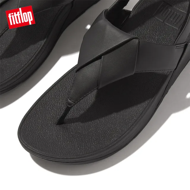 【FitFlop】LULU FOLDED-LEATHER BACK-STRAP SANDALS摺疊造型皮革後帶夾腳涼鞋-女(靓黑色)