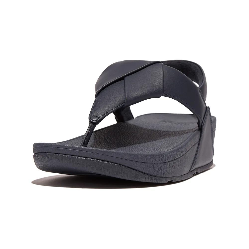 【FitFlop】LULU FOLDED-LEATHER BACK-STRAP SANDALS摺疊造型皮革後帶夾腳涼鞋-女(午夜藍)