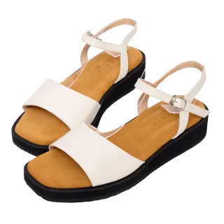 【Ann’S】水洗牛皮-3.5cm小心機厚底！「真皮牛皮素面一字」方頭涼鞋(米白)