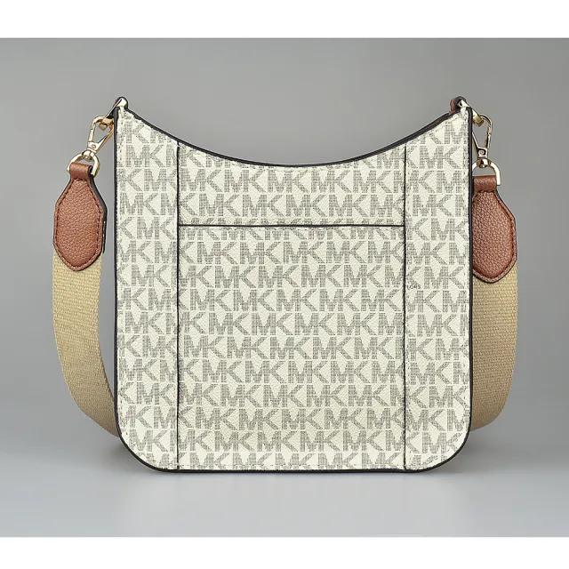 【Michael Kors】MK MICHAEL KORS BRILEY金字LOGO滿版印花造型磁釦式斜背郵差包(小/香草白)