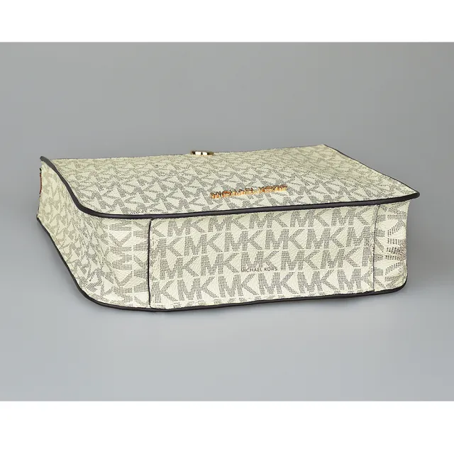 【Michael Kors】MK MICHAEL KORS BRILEY金字LOGO滿版印花造型磁釦式斜背郵差包(小/香草白)