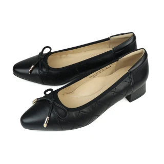 【Orobianco】典雅菱格紋縫線低跟鞋 黑色(OR333017W-BL)