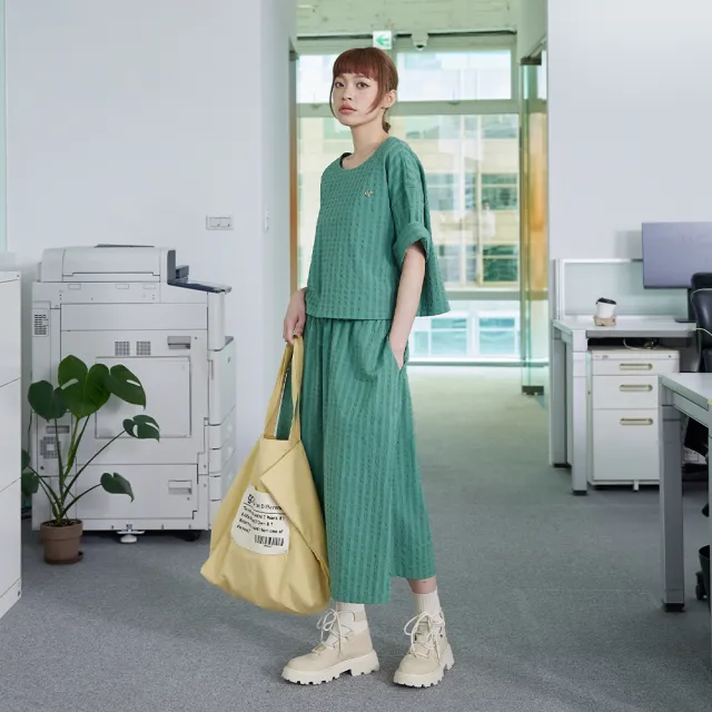 【gozo】方格泡泡布兩件式裙子套裝(綠色)